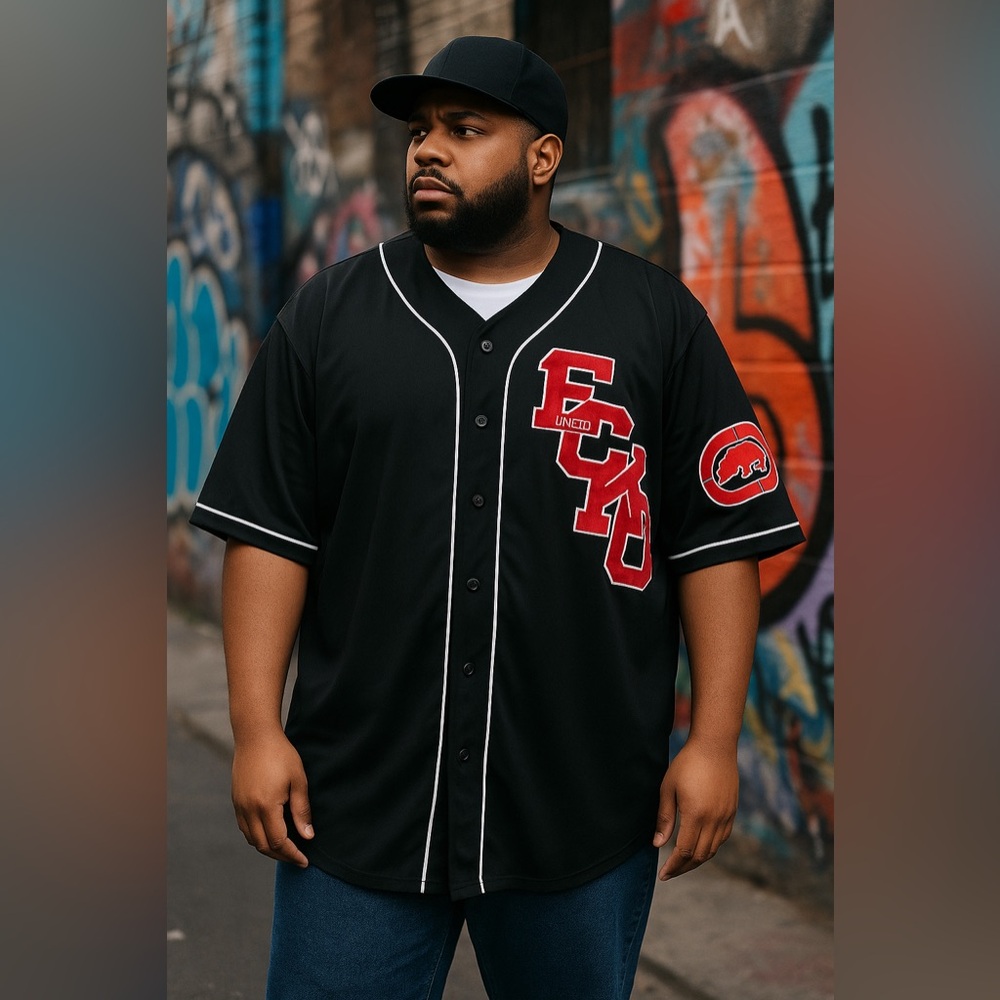 Ecko Unltd 4XL Black Baseball Jersey Red Logo Rhino Patch Y2K Streetwear